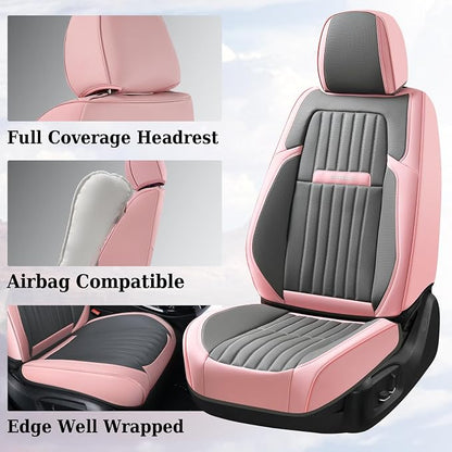 Coverado Car Seat Covers Front, Seat Covers for Cars, Waterproof 2-Pack Car Seat Cushions, Leather Carseat Seat Protectors, Universal Seat Covers Fit for Most Sedans SUV Pick-up Trucks(Pink&Grey) - Image 3