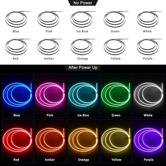 Acrylic Interior Car LED Strip Light with 6mm Sewing Edge - 43.3 inches Ambient Lighting Kits,Neon LED Strip Light(110CM/43.3IN, Yellow) - Image 3