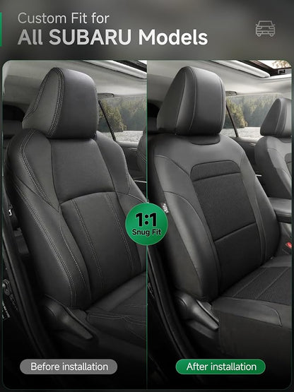 GIANT PANDA Air Cool Mesh Car Seat Cover Custom Fit Subaru Outback Forester Crosstrek Legacy Impreza,Breathable Cooling Seat Protector with Leather Back Pannel(Black) - Image 2