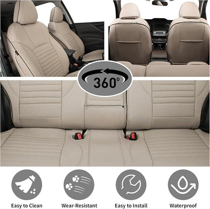 EKR Car Seat Covers for Subaru Crosstrek 2018-2023,Leatherette Full Set | Custom Fit for Subaru Crosstrek & Hybrid 2018-2023 (Rear W/ Armrest),Airbag Compatible,Easy Clean,Faux Leather(Beige) - Image 3