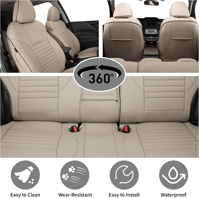 EKR Car Seat Covers for Subaru Crosstrek 2024-2025 Base,Full Set | Custom Fit for Subaru Crosstrek 2024 2025 Base(Rear W/ No Armrest),Glove-Like Fit,Easy Clean,Faux Leather(Beige) - Image 3