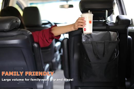 Ginsco New Leak-Proof Travel Car Trash Bag, 3.5 Gallons Large Capacity Hanging Car Trash Can with Hook and Loop Lid and Handle, Multipurpose Trash Bin with Storage Pockets for SUV RV Camping (Black) - Image 8