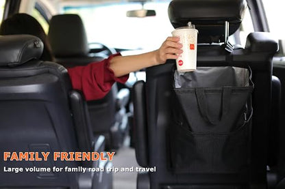 Ginsco New Leak-Proof Travel Car Trash Bag, 3.5 Gallons Large Capacity Hanging Car Trash Can with Hook and Loop Lid and Handle, Multipurpose Trash Bin with Storage Pockets for SUV RV Camping (Black) - Image 8