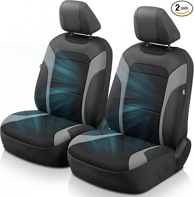 GIANT PANDA Air Cool Mesh Car Seat Cover Custom Fit Toyota Rav4 Camry Highlander Corolla Prius Corolla Cross Venza Avalon,Breathable Cooling Seat Protector with Leather Back Pannel(Black+Gray) by GIANTPANDA