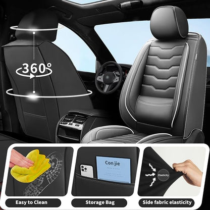 Fit Rogue Car Seat Covers Compatible with Nissan Rogue 2014-2026 -Full Set Premium Leather Waterproof Breathable，All-Weather Seat Cushion Protecto & Airbag Compatible（Full Set,White Line Black - Image 4
