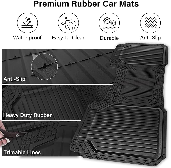CAR PASS Heavy Duty Rubber Rear Car Mat, Deep Dish Car Floor Mats All Weather, Universal Trim to Fit for SUV Trucks Sedans, Odorless Waterproof Anti-Slip, Easy to Clean Car Mats (Black Rear) - Image 4