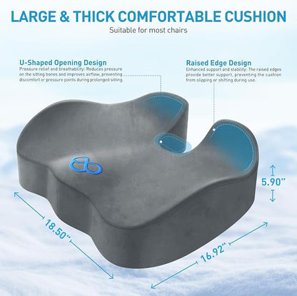 BlissTrends Extra Thick Seat Cushion for Office Chair & Car Seat, LightGrey | XX-Large Tailbone & Sciatica Relief, Ergonomic Support, High-Density Memory Foam, Comfort for Extended Sitting - Image 2
