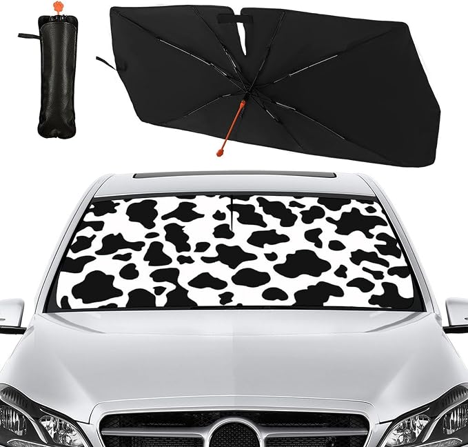 Socira Cow Print Windshield Sun Shade Umbrella Foldable Cow Sunshade | for Front Window Auto Windshield Sunshade Covers Car Accessories Protect from Sun Rays Heat 57'' X 30'' - Image 8