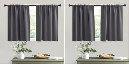 RYB HOME Short Grey Blackout Curtains for Small Bedroom Kitchen Cafe Window (Pack of 2) by RYBHOME
