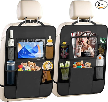 2 Pack Car Backseat Organizer with Touch Screen Tablet Holder,6 Storage Pockets Protectors Kick Mats,Car Back Seat Cover Protector Travel Accessories for Kids by Unknown