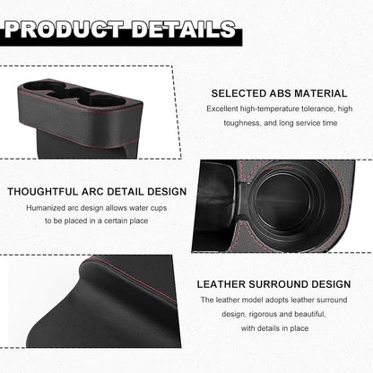 Car Seat Gap Filler Organizer, Multifunctional Auto Console Side Storage Box with Cup Holder, Universal Leather Cup Holder Front Seat Crevice Filler for Car Truck SUV (Black) - Image 3