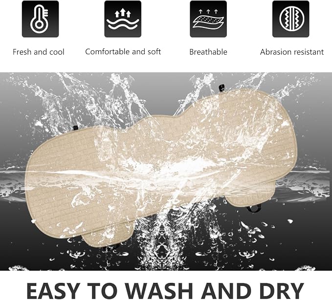 Car Seat Cover for Rear Seats, Comfortable Linen Seats Cushion Pad Mat with Storage Pockets, Anti-Slip Breathable Bottom Long Rear Seat Cover Protector for SUV Truck Van (Beige) - Image 4
