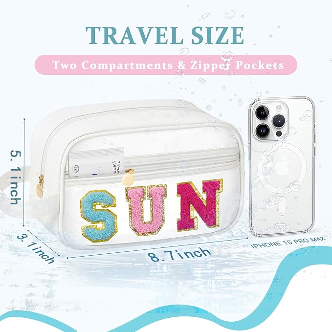 COSHAYSOO Clear SUN Makeup Bag Sunscreen SPF Pouch Beach Pool Lake Spa Travel Cosmetic Toiletry Stuff Organizer for Women Teenage Girls Mothers Day Nurse Appreciation Graduation Preppy Gifts - Image 2