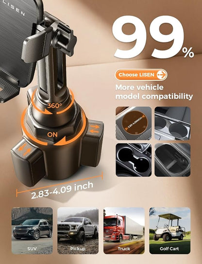 LISEN [Upgraded Version Cup Holder Phone Holder for Car, Universal 360° Adjustable Long Neck Car Phone Mount Golf Cart Truck Jeep, Compatible with iPhone Samsung Google & All 4.0-7.0 '' Phones - Image 7