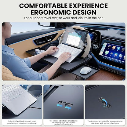 Car Back Seat Tray Table with Expandable Tray - 2-Sided Car Desk for Kids & Adults, Extra Wide & Sturdy Headrest Mount with Non-Slip Pad, Tablet/Laptop Holder for Road Trip(Carbon fiber front panel) - Image 5