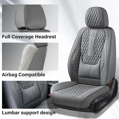 Coverado Car Seat Covers Full Set, Nappa Leather Seat Covers for Car, Waterproof Car Seat Protector with Lumbar Support, Automotive Seat Covers Universal Fit for Most Cars SUV Trucks (Gray) - Image 3