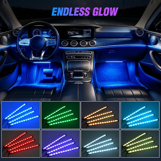 Nilight 4PCS Car Interior Lights RGB Remote Control | 48LED 5V DC Multicolor Music Car Neon Accent Light Strips Under Dash Lighting Kit with Sound Active Function - Image 4