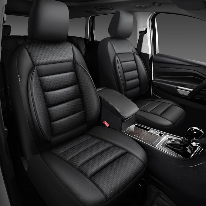 CAR PASS Faux Leather Car Seat Covers Front Seats Only, 3D Foam Support Car Seat Covers, Universal fit for Trucks Vans SUVs Sedans Automotive Comfortable, Airbag Compatible 2 Pieces Front Solid Black - Image 8