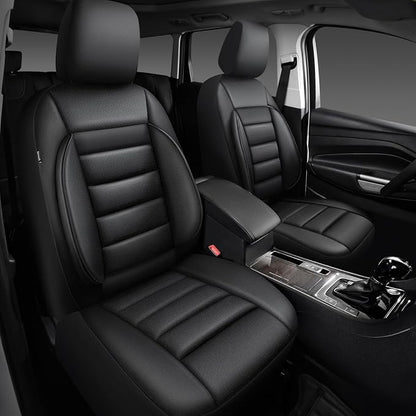 CAR PASS Faux Leather Car Seat Covers Front Seats Only, 3D Foam Support Car Seat Covers, Universal fit for Trucks Vans SUVs Sedans Automotive Comfortable, Airbag Compatible 2 Pieces Front Solid Black - Image 8
