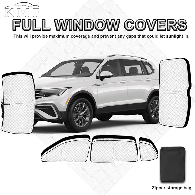 KMF 8pcs Thicken Sun Shades for Volkswagen VW Tiguan 2018-2023 Accessories,Tiguan Sunshade Full Car Window Covers for Windshield Side Rear, UV Block and Privacy Blackout for Camping - Image 6