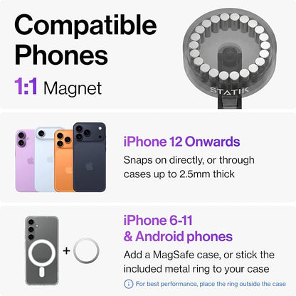 Statik HyperMount (Gen 2) Magnetic Phone Holder, for iPhone and Android | Nano-Suction Adhesive Base, Compatible with MagSafe, Metal Rings for Android, Works on Smooth and Lightly Textured Surfaces - Image 5