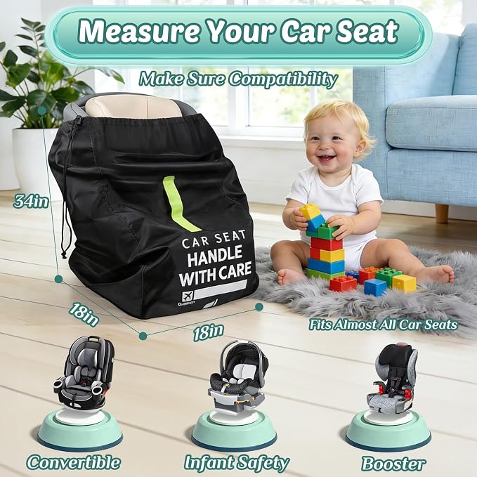 Car Seat Travel Bag for Airplane: Carseat Bags for Air Travel Carseat Cover | Car Seat Bag for Infant Carriers Booster Seats, Fit Doona Graco Evenflo, Airplane Travel Essentials Flying, Baby Travel Gear - Image 3