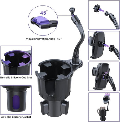 JINKEY Cup Holder Phone Mount, 360°Rotation Gooseneck Car Cup Holder Expander with Cell Phone Holder with Adjustable Base Phone Cup Holder for Car Compatible with iPhone & All Smartphones - Image 6