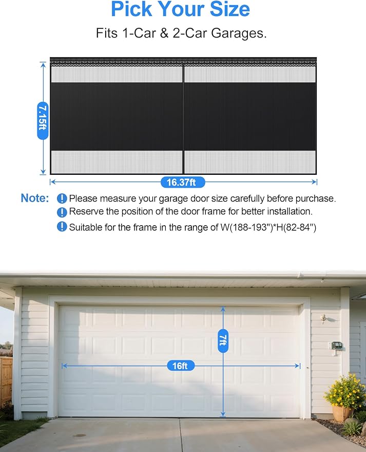 Privacy Garage Door Screen for 2 Car Garage 16x7ft - Retractable Slide Track System, Heavy Duty PET Mesh with Blackout Privacy Panel, Magnetic Closure, Keeps Bugs Out, Fits Garage Opening 16 x 7 Ft - Image 2