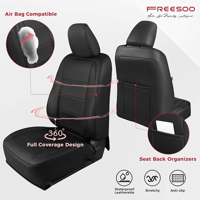 FREESOO Custom Leather Seat Covers for Toyota Corolla LE 2023-2026 | Sedan, Full Set, Waterproof, Airbag Compatible, Scratch-resistant, Anti-slip, Protector Cushion, Durable Material, Easy-clean - Image 3