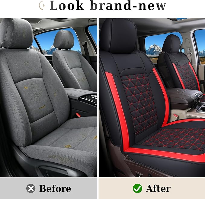 Coverado Seat Covers for Dodge Ram, Waterproof Front Car Seat Covers for Truck Compatible with 2002-2026 Dodge Ram 1500 2500 3500 Crew Double Mega Quad Cab(Red) - Image 7