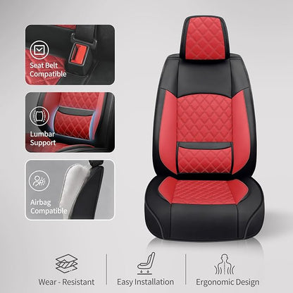 Fit Canyon Car Seat Covers for GMC Canyon 2015-2025 2026 - Luxury Leather, Anti-Slip, All-Weather, Waterproof & Breathable, Airbag Compatible, 2 Front Seats Only (Red) - Image 5