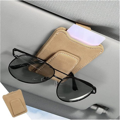 8sanlione Sunglasses Holder for Car, Magnetic Glasses Clip, Beige | 3.66x3.0 Inch, Universal fit, sun visors, faux fur surface, 180° rotation, avoid mag cards, car interior accessories by 8sanlione
