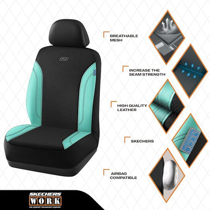 Skechers Work Seat Covers, Leather Car Seat Covers 5-Times Stronger Built-in Webbing, Oxford Fabric Seat Cover Full Sets, Airbag Compatible, Automotive Comfort for Cars, Trucks, SUVs,Mint - Image 3