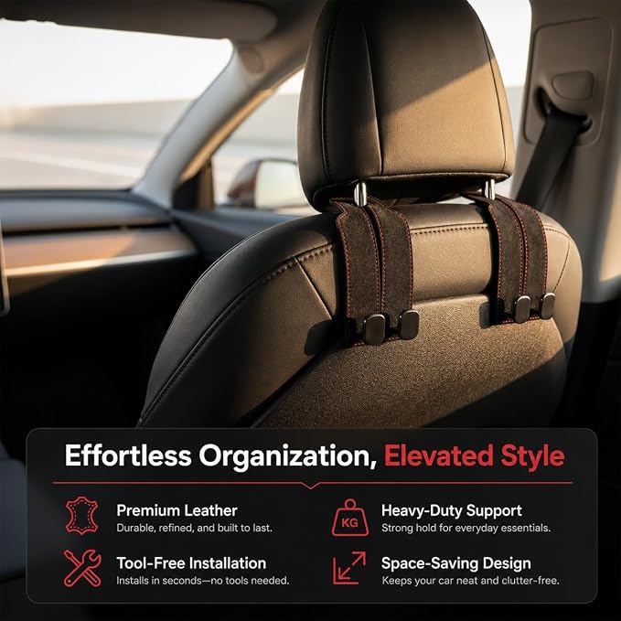 Universal Car Headrest Hooks Heavy Duty Suede Seat Organizer(Brown) | Keep your car organized with these heavy-duty suede hooks—the perfect spot for your purse, bags, and daily essentials - Image 3