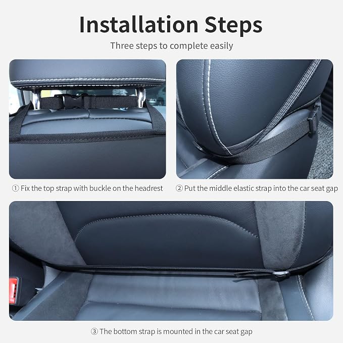 Kick Mat Back Seat Protector Waterproof Leather Car Seat Back Organizers Cover with 3 Storage Pockets for Kids Pets SUV Sedan Minivan Truck Car Travel Accessories (Black 2-Pack) - Image 7