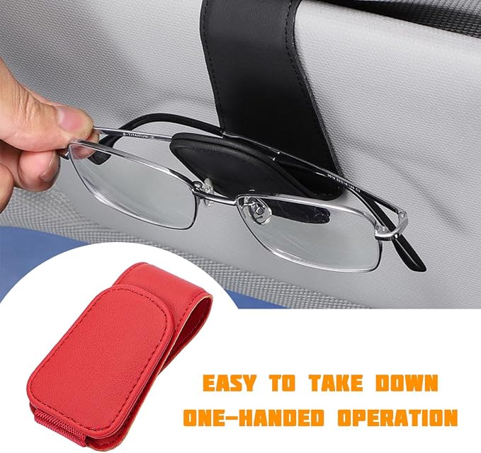 Sunglasses Holder for Car Visor, Microfiber Leather Magnetic Sun Visor Eyeglasses Hanger & Ticket Card Clip, Multi-Function Automotive Interior Glasses Mount, Universal Fit (Red) - Image 4