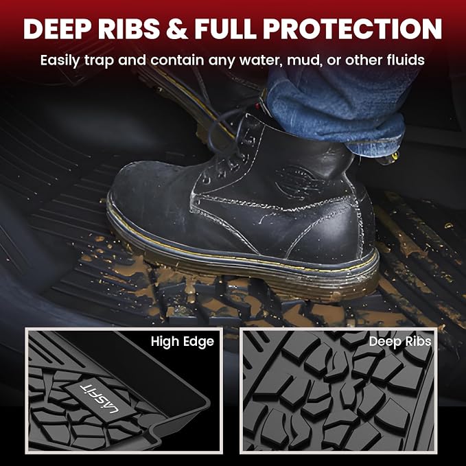 LASFIT Floor Mats for Jeep Cherokee 2015-2023 | Not Fit with Raised Dead Pedal, All Weather, TPE, Custom Fit, Car Mats, Floor Liners, 1st & 2nd Row, Black - Image 3