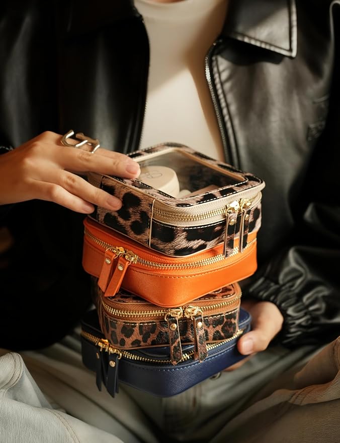 Small Makeup Bag for Purse Accessories Women Clear Cosmetic Mini Pouch Car Essentials Bag Leopard Print Clear Leather Make Up Travel Bag Organizer with Zipper Cute Compact Cheetah Little Toiletry Bag - Image 8