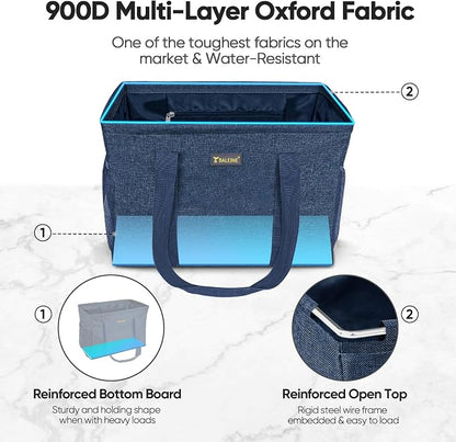 BALEINE Extra Large Utility Tote Bag with Reinforced Wire Frame, Reusable Grocery Bag for Shopping, Picnic (Blue, 16.5''x14''x10'') - Image 3