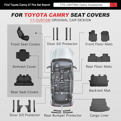 TTX LIGHTING Custom Fit for Toyota Camry Seat Covers 2025 2026 5-Seats | Gas | Original Seat Pattern | Full Coverage | Easy Install | Waterproof | Faux Leather | Shield Your Car Seats - Image 9