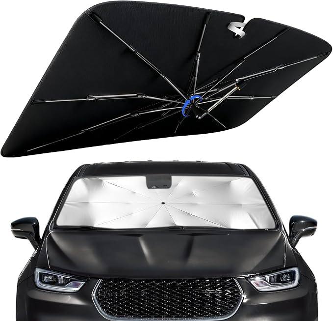 Windshield Sunshade for Chrysler Pacifica 2017-2026 with 360°Rotating Shaft | Custom Fit Umbrella Sunshade for UV Blocking, Interior Heat Protection, Easy Storage, UPF 50+ Cool Windshield Cover by Lonyaqui