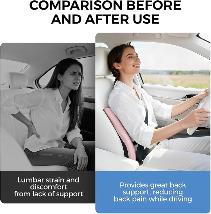 BEBAS Ergonomic Lumbar Support Pillow for Car, Memory Foam Car Back Cushion | Comfort Lumbar Pillow for Back Pain Relief, Breathable Washable Cover, Fits for Driving, Office, Wheelchair, Pink - Image 5