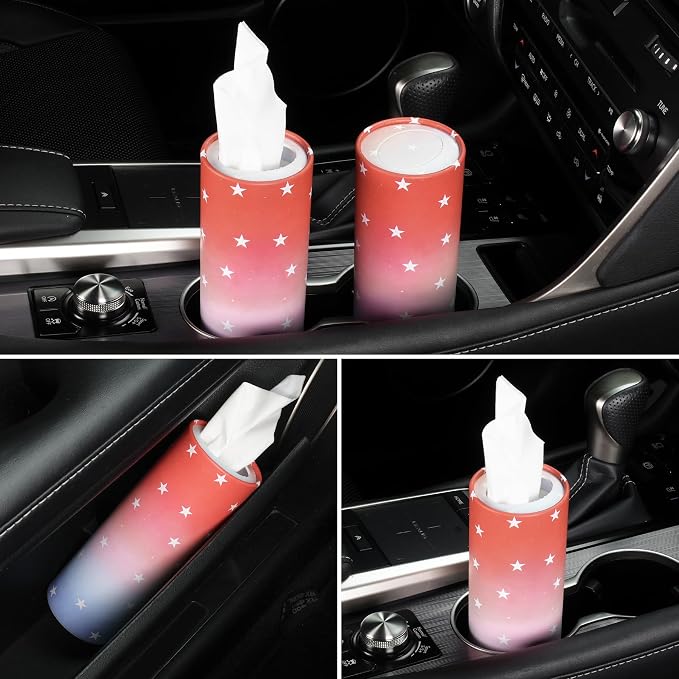 SINGARO Car Tissue Holder, 4 Pack Car Cup Holder Facial Tissues with Travel Tissue Bag, Quick and Convenient Flower Combination Box(4 Canisters/200 Tissues) American Flag - Image 5