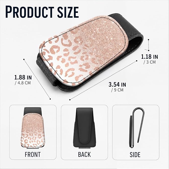 Leather Magnetic Sunglass Holder for Car Sun Visor, Cute Eyeglass Ticket Card Hanger Clip, Universal Auto Interior Accessories for SUV Pickup Truck, Ombre Leopard - Image 3