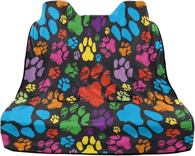 Coorful Dog Paw Pattern Rear Car Seat Cover Waterproof Bench Seats Protector for Most Vehicles Cars Truck SUV, Universal Automotive Backseat Protector with Anti Slip Back - Image 2