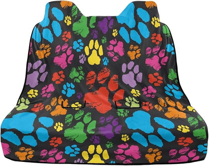 Coorful Dog Paw Pattern Rear Car Seat Cover Waterproof Bench Seats Protector for Most Vehicles Cars Truck SUV, Universal Automotive Backseat Protector with Anti Slip Back - Image 2