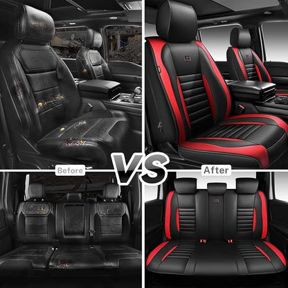 CAR PASS Nappa Leather Car Seat Covers Full Set, Luxury Seat Protector for Cars, Waterproof Anti-Slip Seat Cushion Armrest Compatible Airbag Universal for Sedan SUV Pick-up Truck Auto, Black Red - Image 7