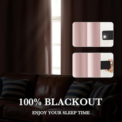 RYB HOME 100% Blackout Basement Curtains 24 inches Long, Heat & UV Blocking | Total Room Darkening, Noise Reducing, Curtains for Bathroom RV Campers, W34 x L24, Baby Pink, 2 Panels - Image 5