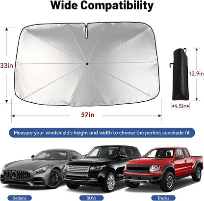 Foldable Car Windshield Sun Shade Umbrella with Rearview Mirror Notch, Titanium Silver UV Blocker for Heat Reduction, Bendable Handle & Anti-Scratch Tips, Fits Sedan SUV (Large 57"x33") - Image 6