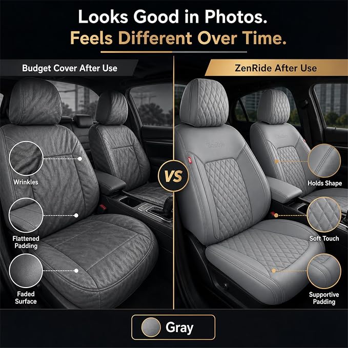 Gray High-Density Nappa Leather Automotive Car Seat Covers Full Set | Univerasal Fit,3D Contoured,Full Coverage,Waterproof,ThickTexture Nappa Leather,for most Suvs Trucks Sedans - Image 3